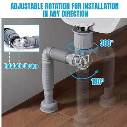 节省空间的柔性水槽排水管 - 无异味、易于安装、耐用的不锈钢和ABS材质，是厨房和浴室的理想之选