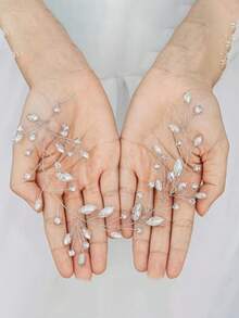 1pc European And American Fashion White Pearl Handmade Soft Chain Headband, Bridal Hair Accessory - Silver - View 6