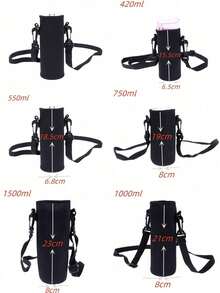 420/550/750/1000/1500ml Water Bottle Insulated Sleeve Bag With Strap, Suitable For Restaurant And Travel - Black - View 2