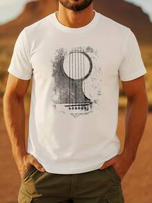 Vintage 100% Cotton T-Shirt With Guitar, Musician, Unisex, Men's And Women's Blouse/Shirt - Quality And Comfort - Special Offer - New Release - 藏蓝色 - 查看 1