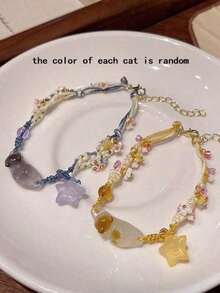 2pcs Handmade Woven Bracelet With Cute & Pendant, Unique Best Friends, Wife, Festival, Animal Jewelry, 1 Blue 1 Yellow, Random Pendant Color - 2 chiếc dây đeo cổ tay - Xem 4