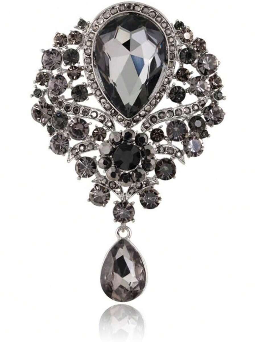 1pc Luxury Crystal Brooch Pin, Multi-Style Fashionable Sparkling Premium Brooch Pin Accessory For Women, Suitable For Party, Wedding - Black - View 1