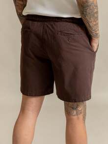 Bermuda Shorts Masculino Sarja com Linho e Cordão - Marrom - Visão 2