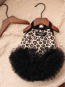 性感豹纹宠物连衣裙 - 针织网纱芭蕾舞裙，适合猫咪和小型犬，公主风小狗猫咪服装 - 黑色 - 查看 2