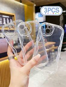 Asymmetric Wavy Cute Novelty 3pcs Solid Color Printed Transparent Cream Texture Soft Phone Case Compatible With IPhone 17/17 Pro Max, 16/16 Pro/16 Pro Max, 15, XR, 7P/8P, P12 Pro Max, P13 Pro Max, P14 Pro Max, P13, P14, P11, P12, P14, XS/S/XS Max/7/8, Cute & Fashionable Thick Protective Cover Spring Gift - Clear - View 29