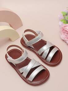 1 par de sandalias abiertas de planas para bebé en color plateado, zapatos de playa versátiles y de moda para niños y niñas - Plateado - Ver 2