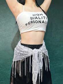 Bộ trang phục múa bụng nữ gồm áo tam giác, váy tua rua đính hạt, dây thắt eo kiểu sari, thích hợp cho lễ hội, tiệc tùng, hộp đêm, bãi biển, phong cách boho, cổ điển. - Nhiều màu - Xem 7