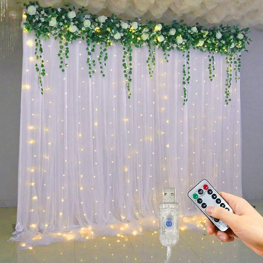 1pc 600/300/200/100 LED String Lights With 8 Lighting Modes, USB Powered Curtain Lights For Holiday, Birthday, Party, Wedding, Room, Window Decor (Remote Control Batteries Not Included)