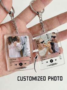 1 pieza Llavero personalizado con foto, regalo para novio, regalo del Día de la Madre, llavero personalizado con foto, llavero grabado con canción personalizada, llavero de aniversario de boda - Blanco - Ver 1