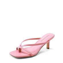 Women Summer New Arrival Kitten Low Heel Thong Slippers Fashion Square Open Toe Comfort Sandals For Party Casual Slides - 粉色 - 查看 3