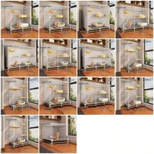 3-Tier Large Space Cat Cage With Litter Box Area, Removable Tray, Suitable For Multi-Cat Households, DIY Metal Cat Villa - Multicolor - View 4