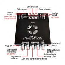 ZK-HT21 2x160W+220W Placa Amplificadora de Potencia de 2.1 Canales AUX Bluetooth 5.0 USB Amplificador de Audio Estéreo Placa Amplificadora de Subwoofer Ventilador de - como en la foto - Ver 7