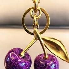 紫色和绿色水晶樱桃情侣钥匙扣，包包挂饰 - 彩色 - 查看 1