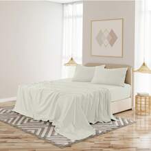 LUX DECOR 4 Pc Solid Microfiber Bed Sheet Set - Deep Pocket With Pillowcases, Lightweight And Breathable For Year-Round Comfort, Easy Care, Perfect For Home, Dorm & Guest Rooms - 米白色 - 查看 4