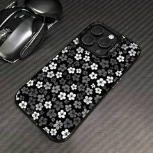Diseño repetido con patrón floral en blanco y negro.funda de teléfono Fundas compatibles con ,Apple,VIVO,OPPO,,, y Honor.Fabricadas en silicona TPU,ofrecen protección contra golpes y caídas. - Negro - Ver 3