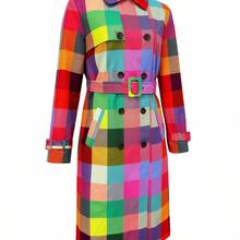 [Durable Build] Women's Colorful Plaid Print Trench Coat With Belt - Elegant Long Sleeve Outerwear, Button-Up Front, Machine Washable Polyester, Vibrant Checkered Design, Perfect For Casual Or Stylish Outfits - Mixed Color - View 4