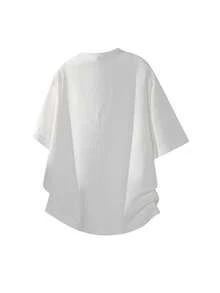 1pc White Textured Men's Short Sleeve V-Neck T-Shirt, Lightweight Breathable Men's Vacation Top, Casual Beach Holiday Style, Machine Washable - White - View 5