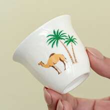 6/12件套中东陶瓷浓缩咖啡杯套装，内壁饰有阿拉伯书法和骆驼图案，适合作为开斋节礼物和咖啡馆使用。 - 彩色 - 查看 6