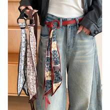 Red Silk Scarf Waist Belt Accessory, Punk Retro American Style Decoration For Jeans - Multicolor - View 3