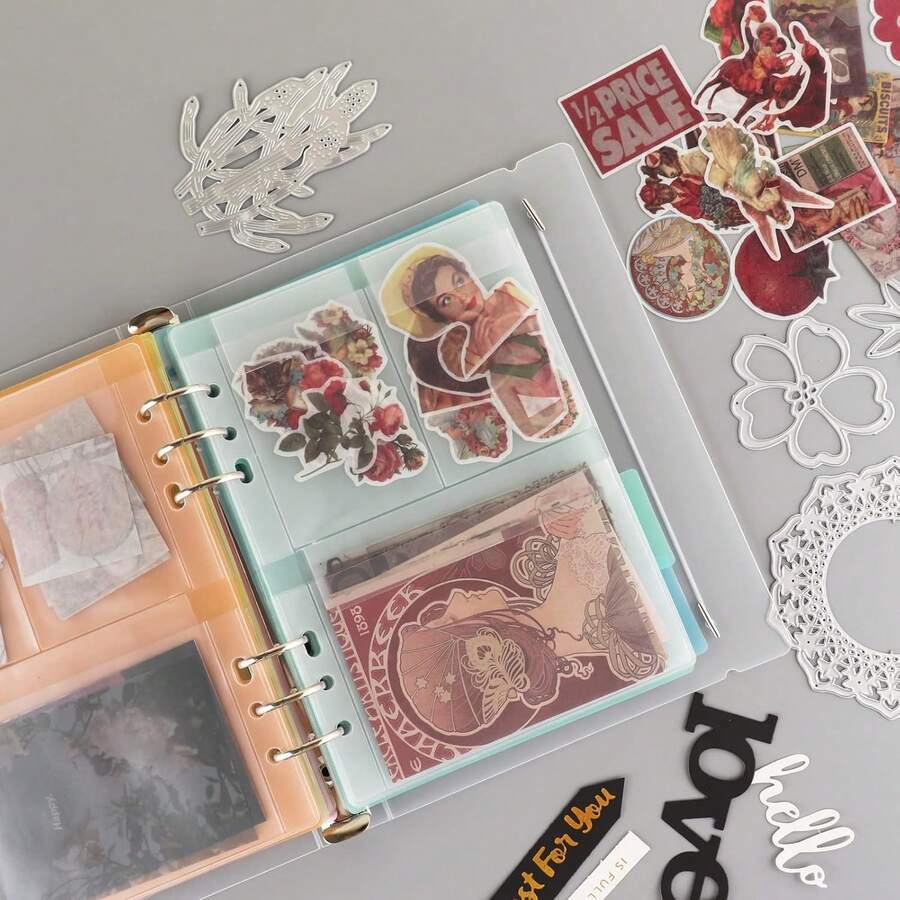 5 piezas de fundas de plástico tamaño A5, carpetas de documentos de PVC impermeables de 6 anillos, adecuadas para presupuestos, cuadernos de hojas sueltas, fotos, archivos, sellos y almacenamiento de moho (3 bolsillos) - TT359 - Ver 1