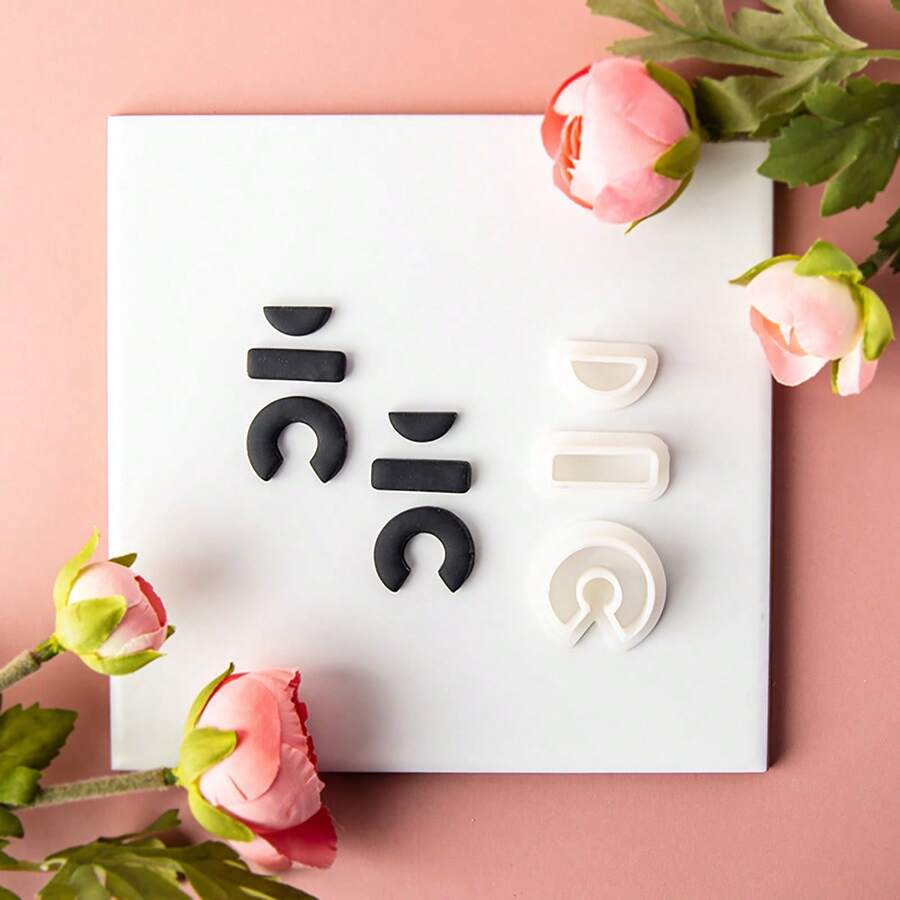 3pcs/Set Casual Creative Geometric Earrings Polymer Clay Mold, Niche Earrings Pendant Matching Polymer Clay Shaping Cutter DIY Tools - White - View 1