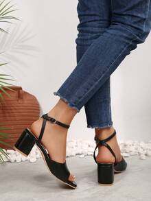 Square Toe Thick Heel Commuter Summer New Women Ankle Strap High Heel Gorgeous Fashion Sandals - Black - View 11