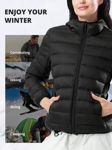 CAMEL CROWN Women's Packable Down Jacket, Ultra-Light Warm Waterproof Coat - Black - View 2