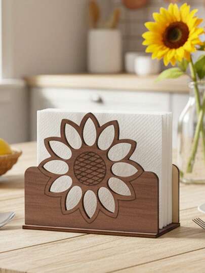 1pc Sunflower Wooden Tissue Paper Holder, Kitchen Paper Towel Rack, Birthday Napkin Holder, 2D Flat Desktop Decor, Birthday Party Napkin Holder, Spring Sunflower Decor, Spring Party Supplies, Tabletop Tissue Dispenser, Wedding Decor Napkin Holder, Baby Shower Decor, Spring Sunflower Symbol, Kitchen Decor, Cabinet Decor, Room Decor, Home Decor, Spring Decor, Birthday Gift, Spring Gift, Party Favor