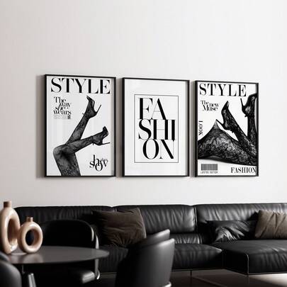 1/3pcs Modern Black And White Fashion Wall Art Picture Chic Magazine Style Canvas Print Paintings|Glam Minimalist Decorations For Bedroom,Dressing Room,Living Room Or Office Home Decor,Sexy Lace Heels Aesthetic Poster,Gift For Her,Unframed