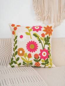1pc Floral Embroidered Decorative Pillow Cover, Available In Multiple Sizes, Suitable For Various Rooms (Pillow Insert Not Included) - Multicolor 3351 - View 3