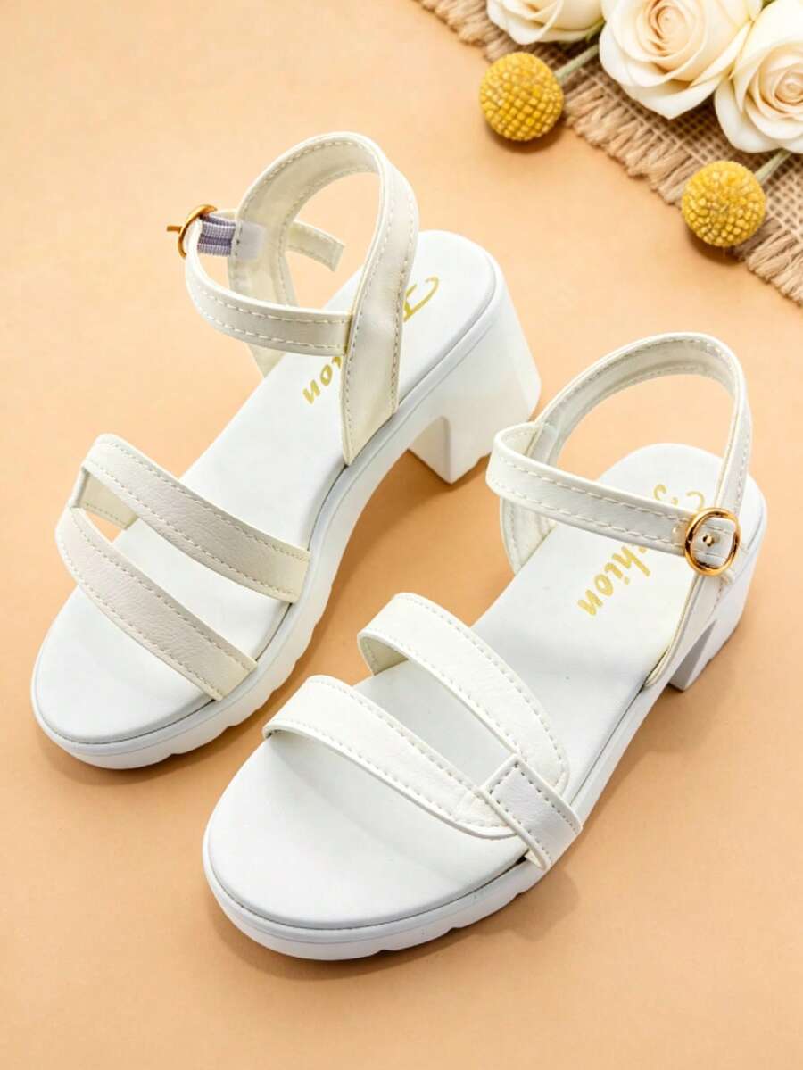 1 đôi sandal cao gót màu trắng cho trẻ em, kiểu công chúa, thiết kế quai điều chỉnh được, thích hợp cho các buổi tiệc, họp mặt, đám cưới và kỳ nghỉ. - trắng - Xem 1
