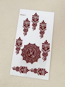 1张防水海娜纹身贴纸，一次性花朵图案，方便手部使用，易于去除，逼真效果，曼陀罗曼海蒂设计，适合时尚爱好者、节日和日常使用。 - 紅色 - 查看 4