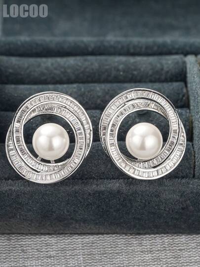 1 Pair Charm Cubic Zirconia & Faux Pearl Stud Earring For Women For Wedding Engagement Anniversary Party Jewelry Valentine's Day Gift