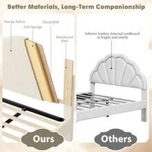 Marco de Cama tapizado de tamaño para niños con cabecera festoneada, Bonita Cama matrimonial de Terciopelo para niñas, niños, Cama de Plataforma Resistente, no Necesita - Beige - Reina - Ver 5