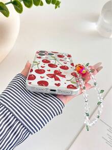 Cherry Painted Transparent Painted Bracelet Attached Minimalist Fashion Creative Shockproof Phone Case Compatible With Ip 17/Ip 17pro/Ip 17promax/ IP16/11/16pro/16plus/16promax/16e/15Promax/13/14/12/XS/XR/7G/8P, Compatible With Samsung Galaxy S25/S25PLUS/S25 Ultra/A16/A36/A26/A56/A50/A12/A32 S26 S26PLUS - Multicolor - View 7