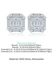 925 Sterling Silver Moissanite Earrings, Hypoallergenic Minimalist Luxury Design, Anti-Oxidation Versatile Earrings, Gift For Valentine's Day, Mother's Day, Wedding, Engagement, Birthday, Comes With Gift Box And Certificate - Silver - View 3