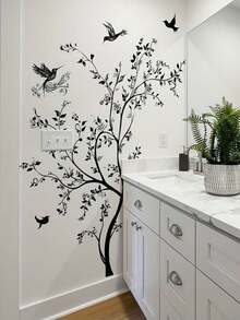1pc Black Minimalist Tree Branch And Bird Wall Sticker - Modern PVC Decal, Suitable For Bedroom, Living Room Or Entryway Decor - Adds Elegant Natural Inspiration To Any Space, Room - A - View 3