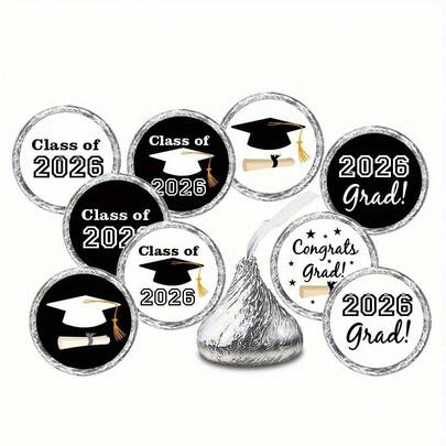 108pcs Class Of 2026 Graduation Celebration Hats With Favor Kisses Stickers And Labels, Gifts For The Graduation Party, Party Gift Decoration Labels(Mixed Styles)