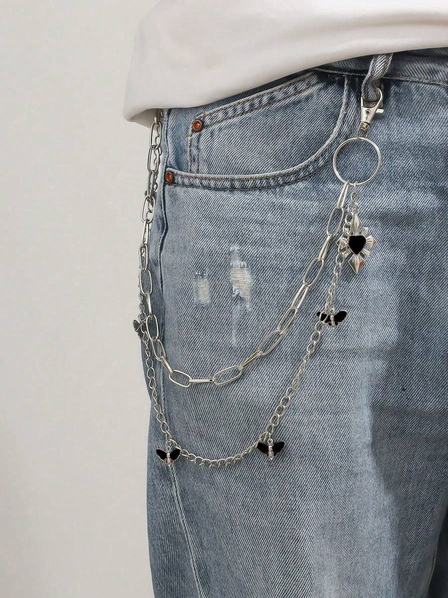 1pc Denim Chain Metal Waist Chain, Fashionable Multi-Layer Pant Chain, Punk Street Dance Waist Belt Chain - Multicolor - View 1