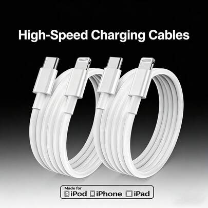 1-2 كابل بيانات PD، طول 3.3 قدم/100 سم، كابل شحن سريع، نقل بيانات عالي الكفاءة وشحن سريع متوافق مع أجهزة 14 برو ماكس/14 برو/14 بلس/14/13/12/11/XS/XR/8/7/6، السلسلة