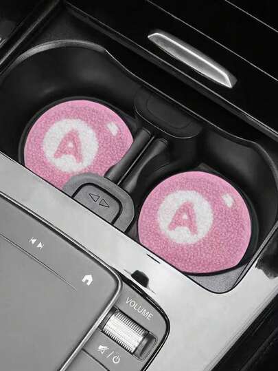 2pcs Black & Pink Plush Cup Holders, Waterproof Anti-Slip Car Cup Mats, Decorative Coasters