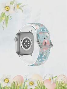 1条柔软弹性透气浅蓝色和白色花卉印花替换腕带，适用于 38mm 40mm 41mm 45mm 44mm 42mm 49mm，时尚休闲多色硅胶表带，兼容 Ultra系列S11/S10/SE/9/8/7/6/5/4/3/2/1 - 彩色 - 查看 2