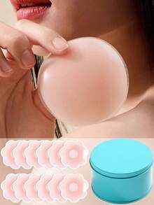 12片装硅胶可重复使用乳贴，乳房花瓣提拉遮盖隐形胸贴 - 彩色 - 查看 14