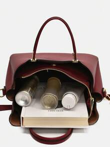 Dedoo Luxury Fashion Multi-Compartment Large Capacity Charm Handbag & Shoulder Bag (Random Gold Foil Letter Style On Bag Body) - Burgundy - View 4