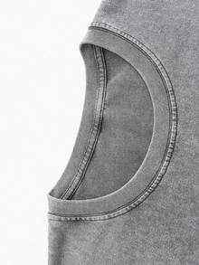 Disney Men's 230g Heavyweight Cotton T-Shirt - Mickey Mouse Street Print, Disney's Iconic Character, Soft Washed Texture, Loose Round Neck, Machine Washable, Suitable For Casual, Beach, Party, And Outdoor Activities, Vintage T-Shirt - Xám - Xem 4