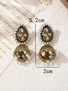 1对女士小珍珠水滴铃铛耳环，适合日常佩戴 - 金黃色 - 查看 4