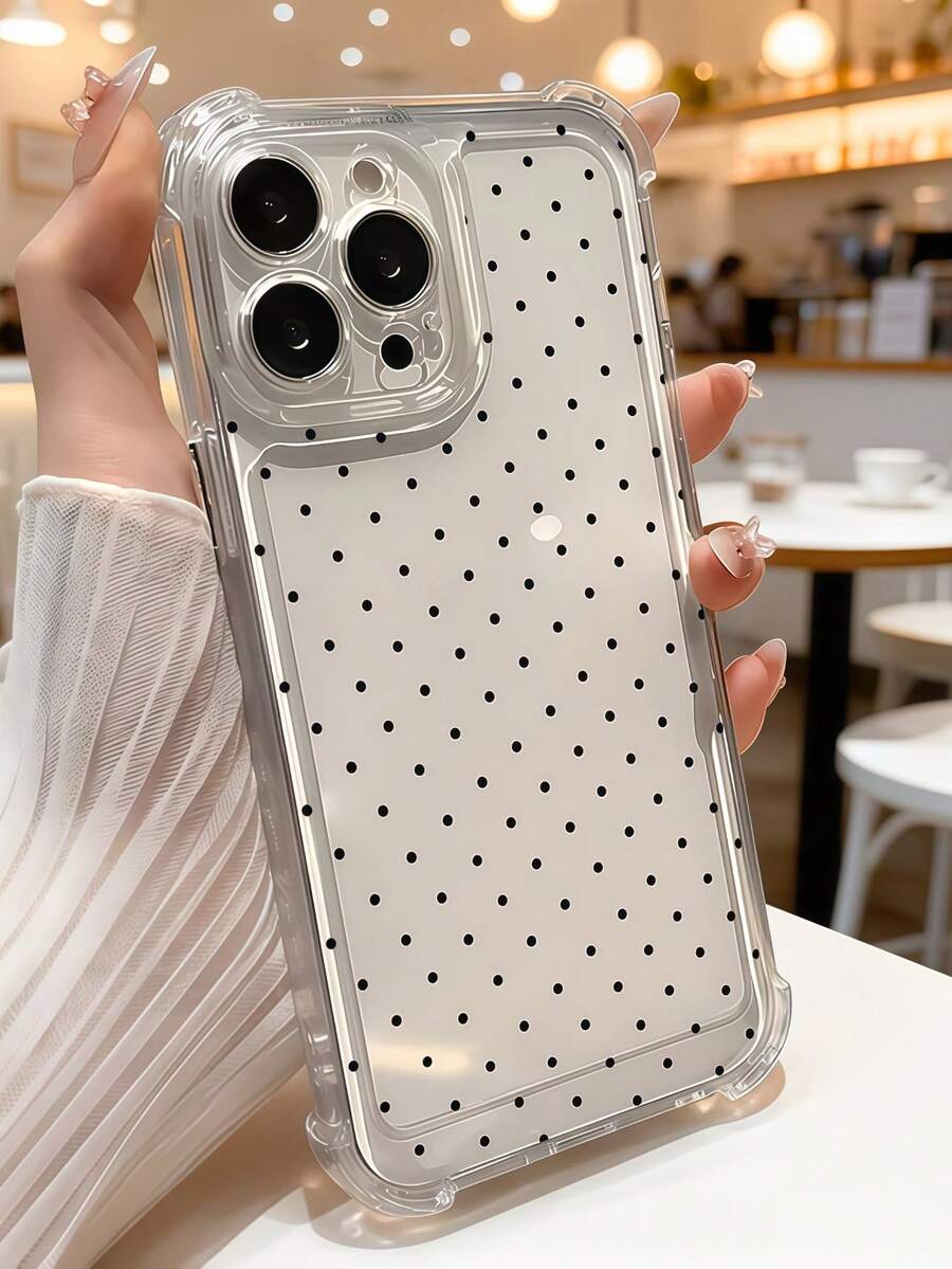 1pc Creative Black Dot Transparent Anti-Drop High Screen Design Phone Case Compatible With Apple 17 Pro Max/ 9 Pro XL/ Smart 8/ Hot 40i/Spark 20/Spark 20C/Spark Go 2024/ Moto G84/Honor X9b/ Ace 3V/Galaxy S25 S24Ultra S24Plus S24FE S23 S22 S21 S20 A73 A72 A70 A55 A54 A53 A52 A50 A30 A42 A35 A34 A33 A25 A24 A20 A30 A15 - Clear - View 1
