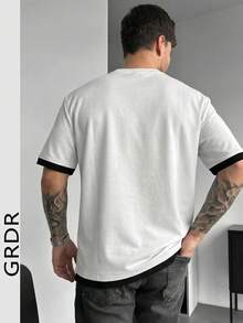 GRDR 男士夏季经典二合一圆领短袖T恤，时尚简约通勤百搭款 - 白色 - 查看 2