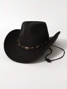 1 chiếc mũ cao bồi denim, kiểu dáng miền Tây cổ điển, thích hợp cho hoạt động ngoài trời, leo núi, lễ hội âm nhạc, trang trí đinh tán, mũ chống nắng giả da lộn. - A - Xem 4