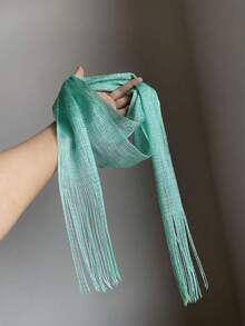 1pc Vintage Unique Multi-Seasonal Versatile Tassel Scarf, Minimalist Easy To Match, Suitable For Party Outfits - Blue - View 3